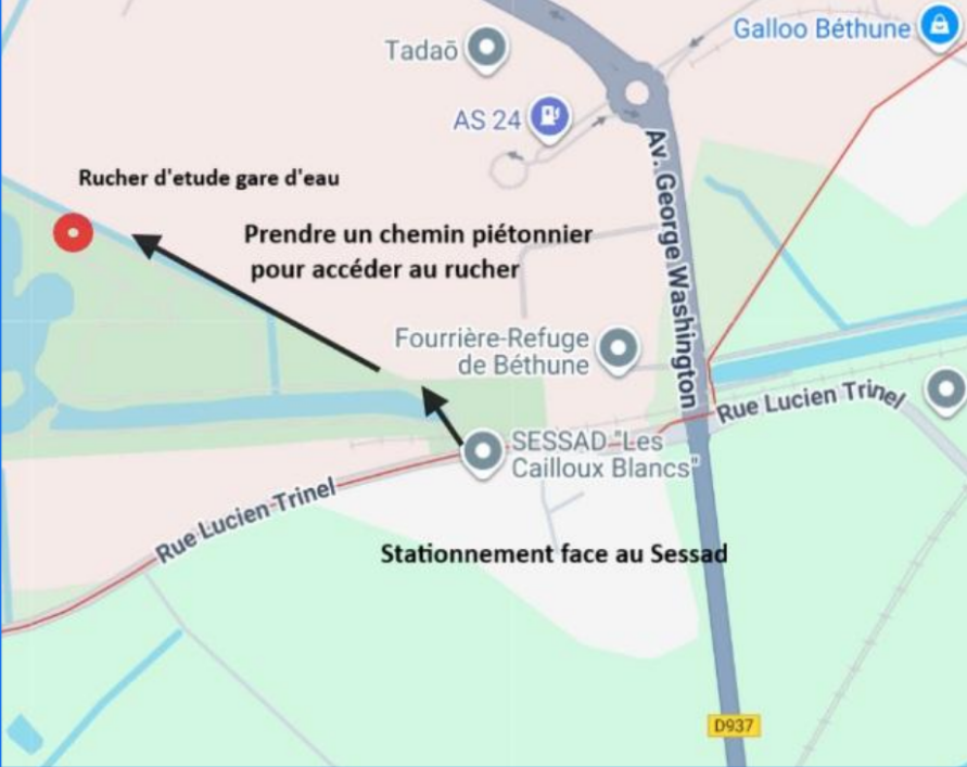 carte pour accéder au rucher d'étude